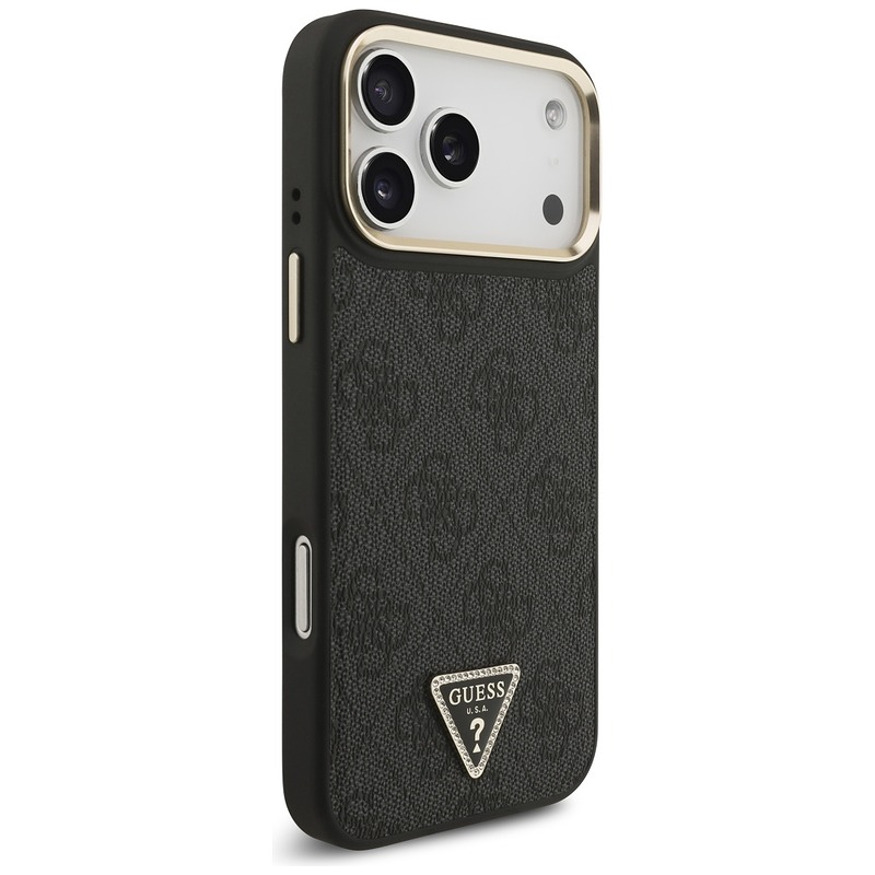 Guess Case Magsafe 4G PU Leather Case With Triangle Logo And Gold Metal Camera Frame For iPhone 17 Pro Max Brown - Billede 4