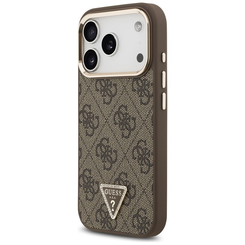 Guess Case Magsafe 4G PU Leather Case With Triangle Logo And Gold Metal Camera Frame For iPhone 17 Pro Brown - Billede 2