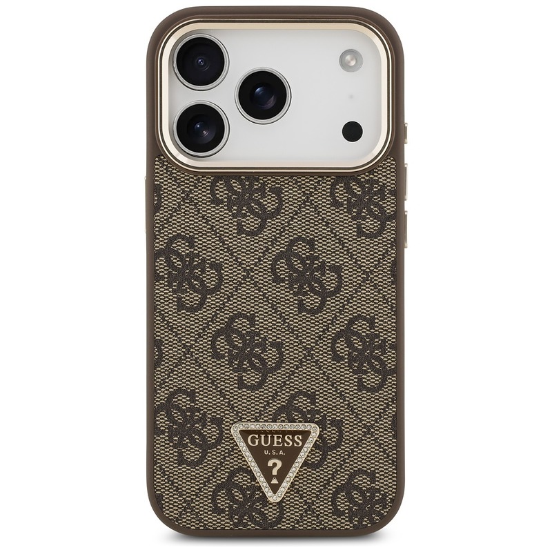 Guess Case Magsafe 4G PU Leather Case With Triangle Logo And Gold Metal Camera Frame For iPhone 17 Pro Brown - Billede 3