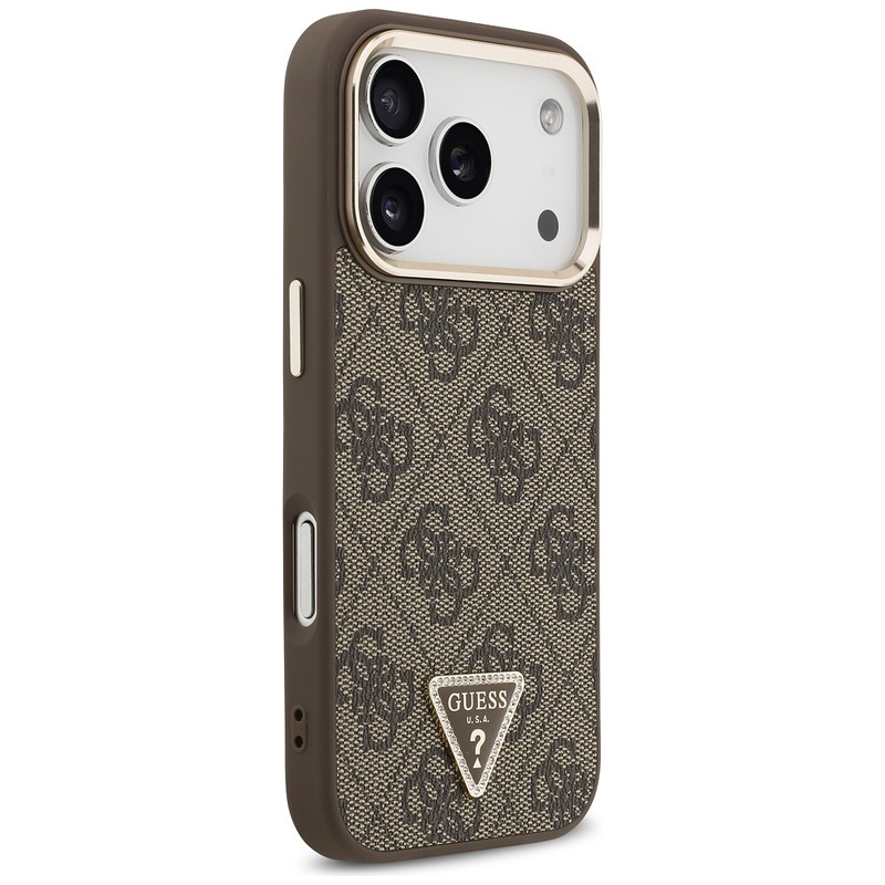 Guess Case Magsafe 4G PU Leather Case With Triangle Logo And Gold Metal Camera Frame For iPhone 17 Pro Brown - Billede 4