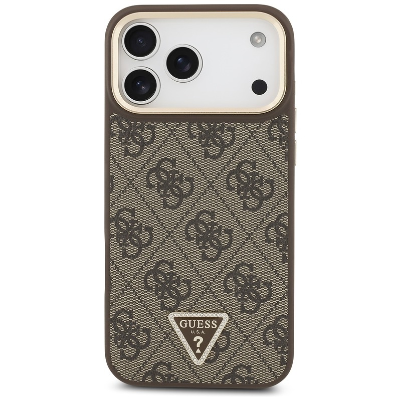 Guess Case Magsafe 4G PU Leather Case With Triangle Logo And Gold Metal Camera Frame For iPhone 17 Pro Max Black - Billede 3