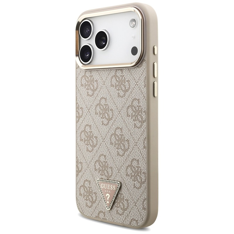 Guess Case Magsafe 4G PU Leather Case With Triangle Logo And Gold Metal Camera Frame For iPhone 17 Pro Max Pink - Billede 2