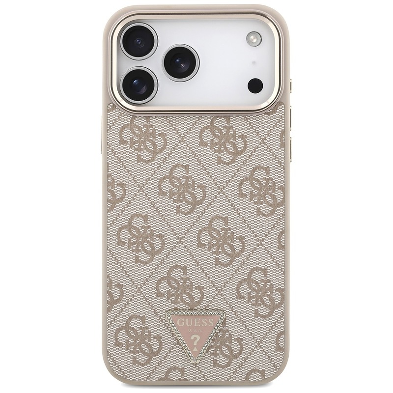 Guess Case Magsafe 4G PU Leather Case With Triangle Logo And Gold Metal Camera Frame For iPhone 17 Pro Max Pink - Billede 3