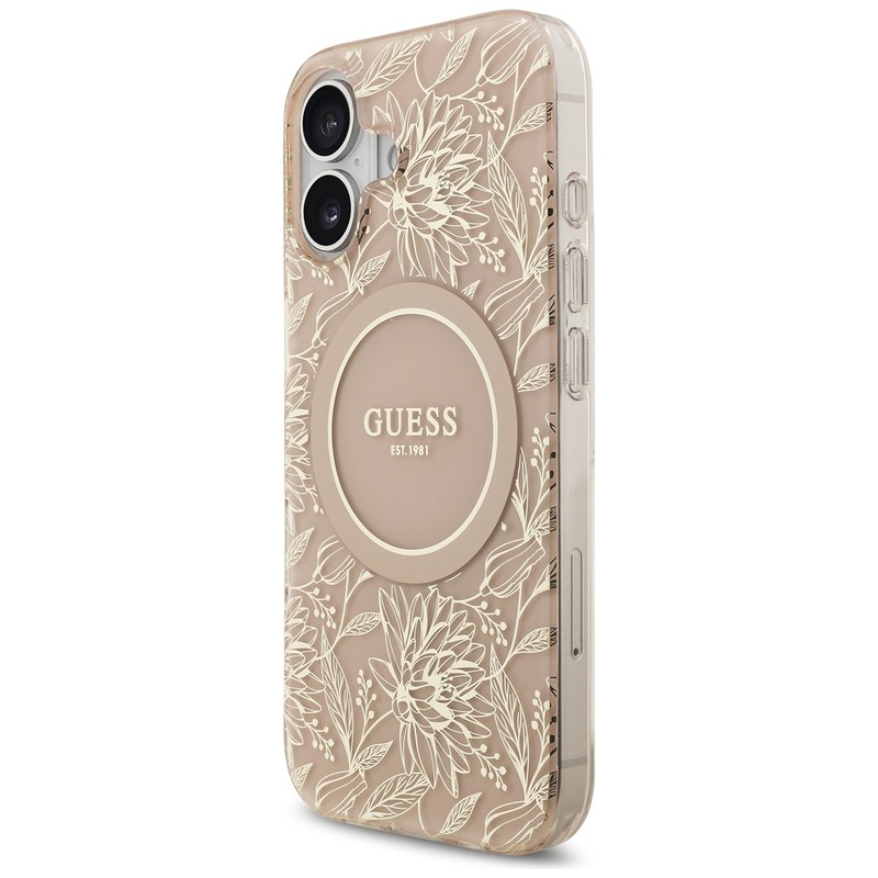 Guess Case Magsafe IML Case Flowers Electroplated Allover With Beads Strap For iPhone 17 Pink - Billede 3