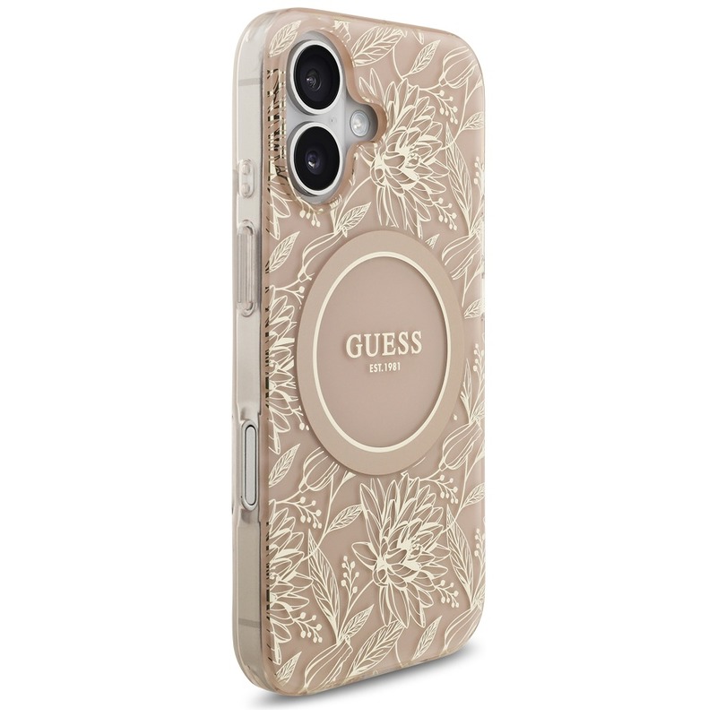 Guess Case Magsafe IML Case Flowers Electroplated Allover With Beads Strap For iPhone 17 Pink - Billede 4