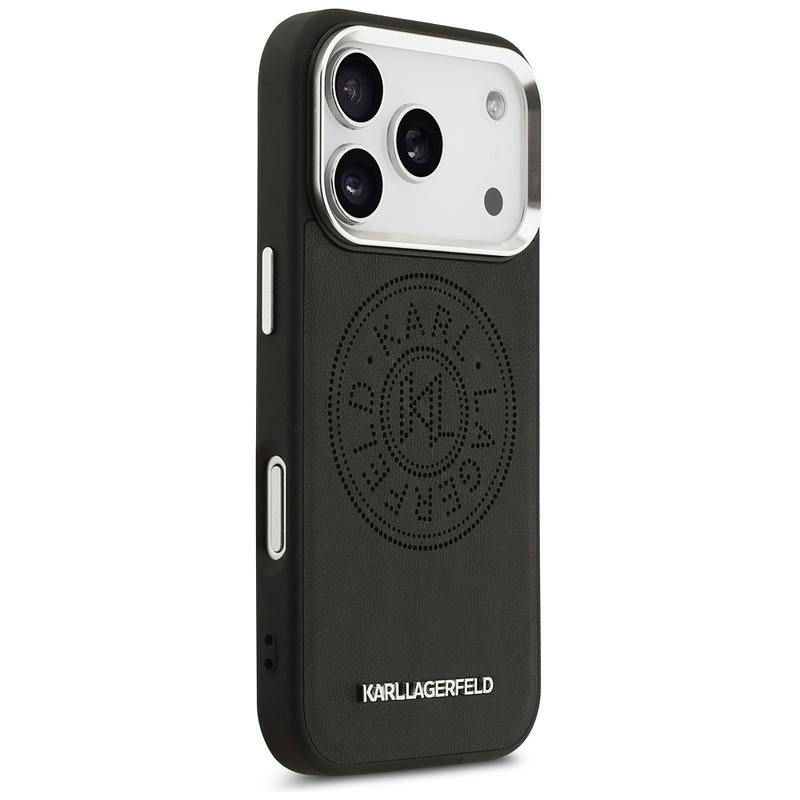 Karl Lagerfeld case Magsafe PU case with Karl round point logo metal camera buttons and logo for iPhone 17 Pro Max black - Billede 4