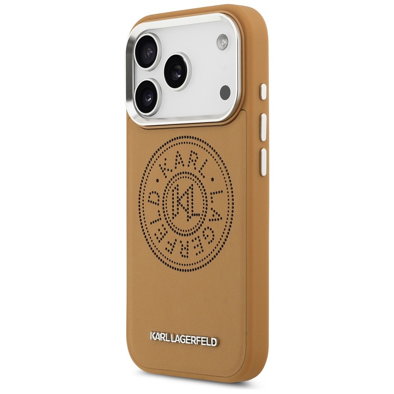 Karl Lagerfeld case Magsafe PU case with Karl round point logo metal camera buttons and logo for iPhone 17 Pro Max brown - Billede 2