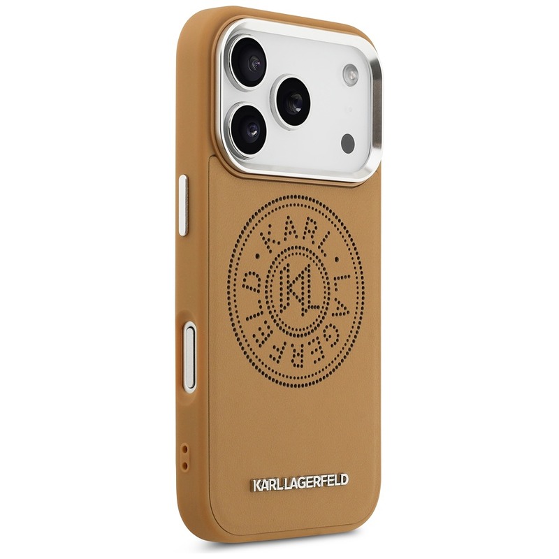 Karl Lagerfeld case Magsafe PU case with Karl round point logo metal camera buttons and logo for iPhone 17 Pro Max brown - Billede 4