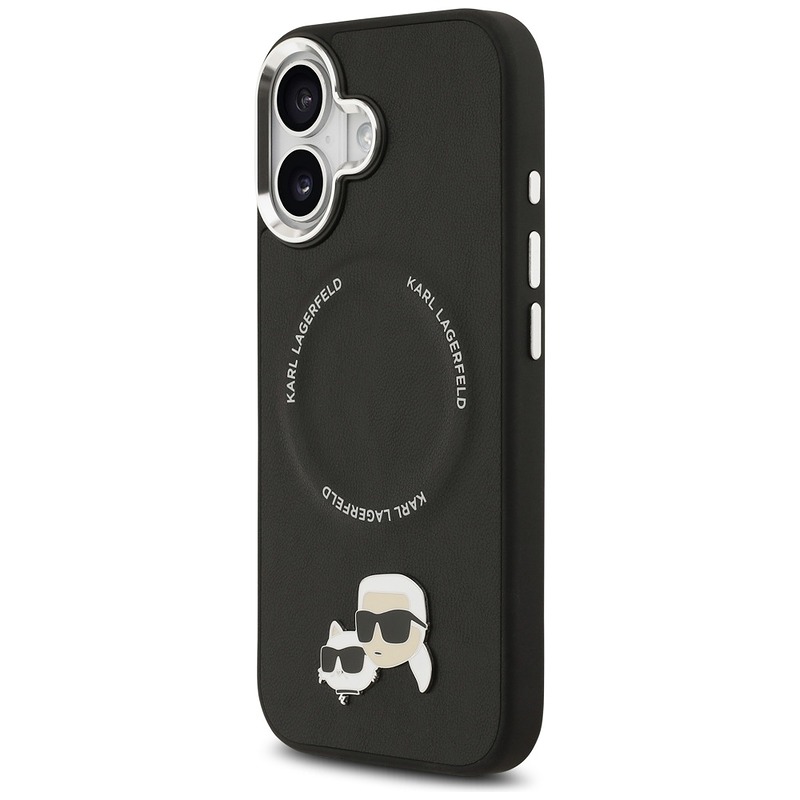 Karl Lagerfeld case Magsafe PU case with Karl&Choupette heads pins logo and metal camera buttons for iPhone 17 black - Billede 2