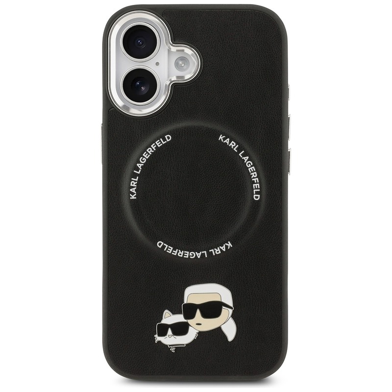 Karl Lagerfeld case Magsafe PU case with Karl&Choupette heads pins logo and metal camera buttons for iPhone 17 black - Billede 3