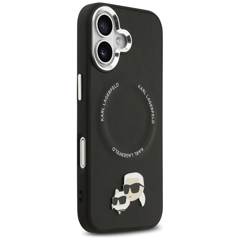 Karl Lagerfeld case Magsafe PU case with Karl&Choupette heads pins logo and metal camera buttons for iPhone 17 black - Billede 4
