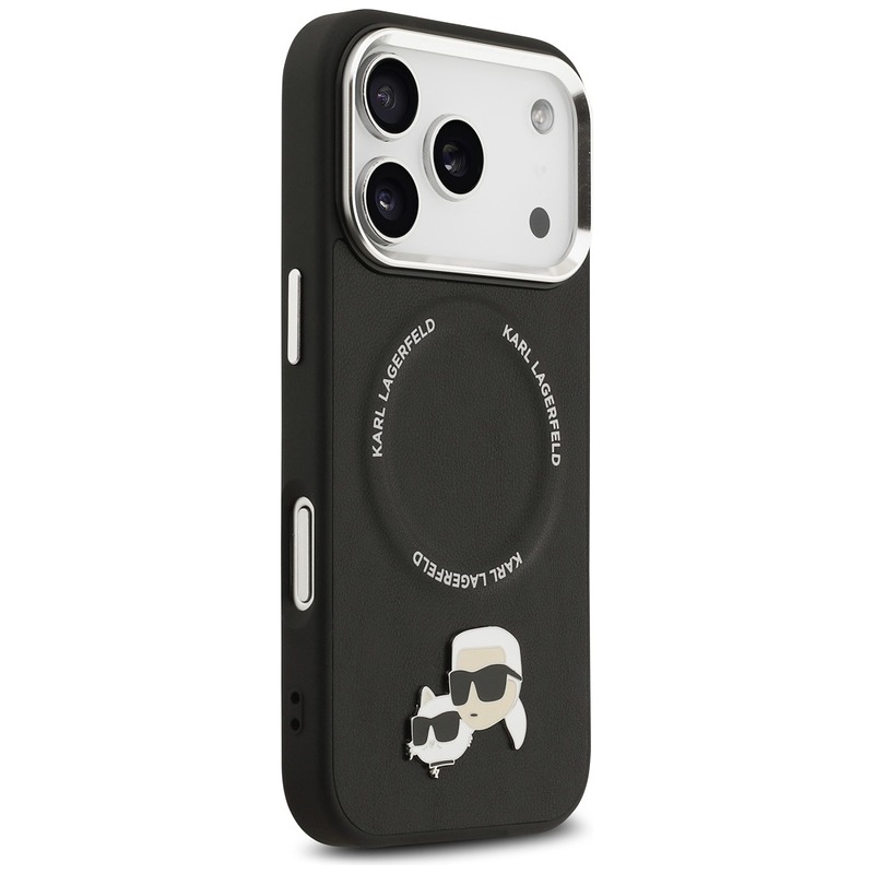 Karl Lagerfeld case Magsafe PU case with Karl&Choupette heads pins logo and metal camera buttons for iPhone 17 Pro Max black - Billede 4