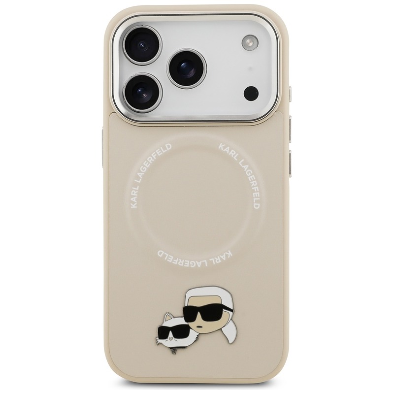 Karl Lagerfeld case Magsafe PU case with Karl&Choupette heads pins logo and metal camera buttons for iPhone 17 Pro beige - Billede 3
