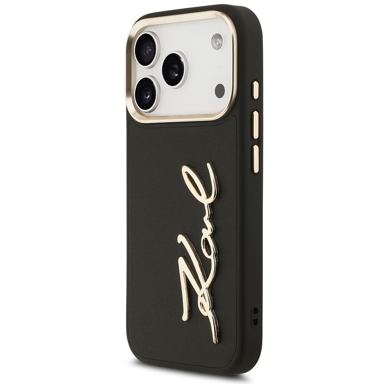 Karl Lagerfeld case PU leather case with Karl script logo and metal camera buttons for iPhone 17 Pro black - Billede 2