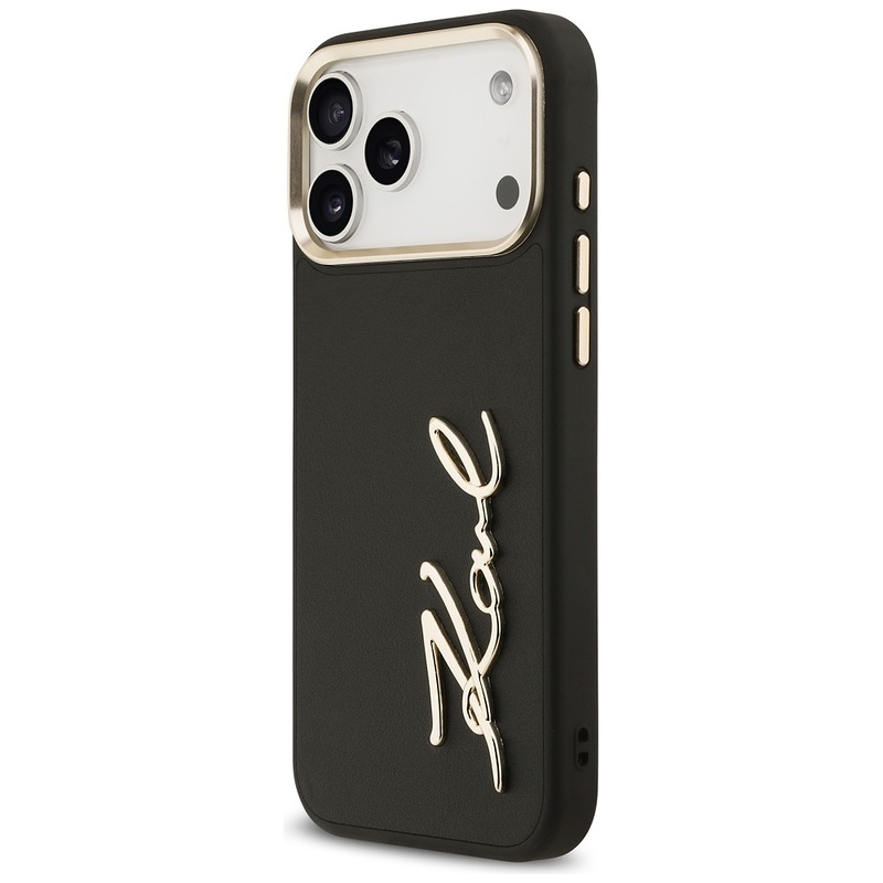 Karl Lagerfeld case PU leather case with Karl script logo and metal camera buttons for iPhone 17 Pro Max black - Billede 2
