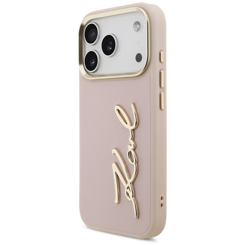 Karl Lagerfeld case PU leather case with Karl script logo and metal camera buttons for iPhone 17 Pro pink - Billede 2