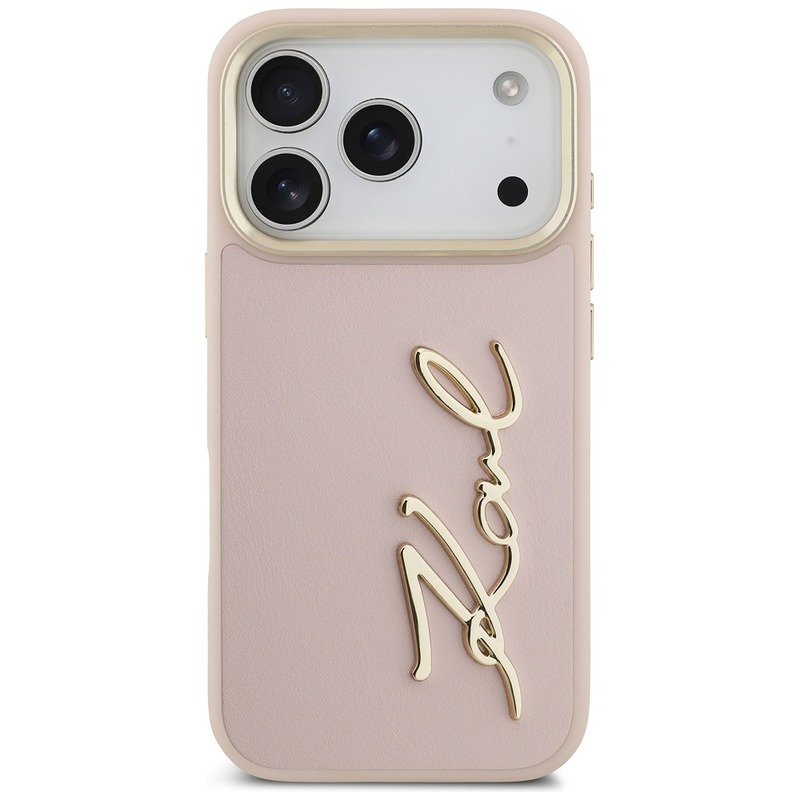 Karl Lagerfeld case PU leather case with Karl script logo and metal camera buttons for iPhone 17 Pro pink - Billede 3
