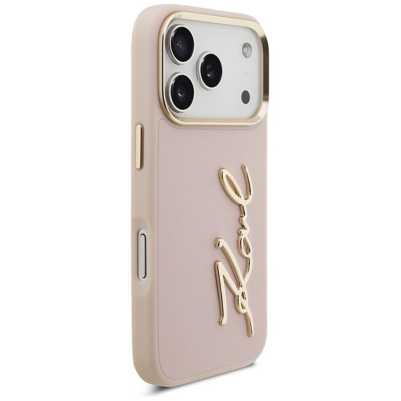 Karl Lagerfeld case PU leather case with Karl script logo and metal camera buttons for iPhone 17 Pro pink - Billede 4