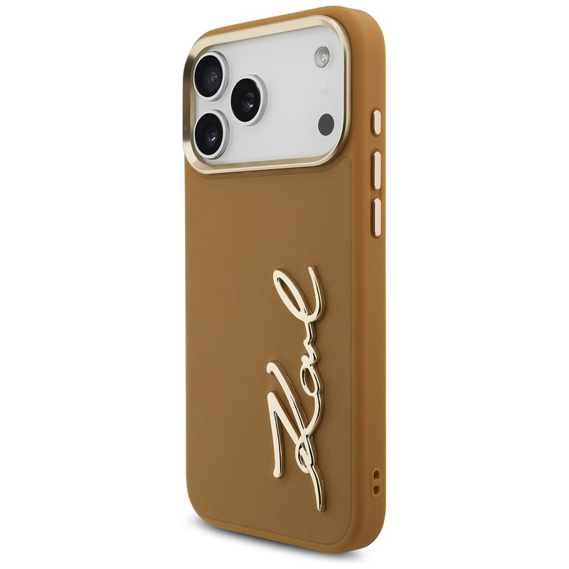 Karl Lagerfeld case PU leather case with Karl script logo and metal camera buttons for iPhone 17 Pro Max brown - Billede 2