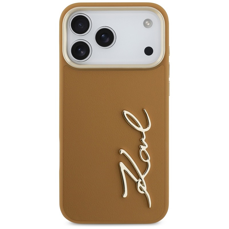 Karl Lagerfeld case PU leather case with Karl script logo and metal camera buttons for iPhone 17 Pro Max brown - Billede 3