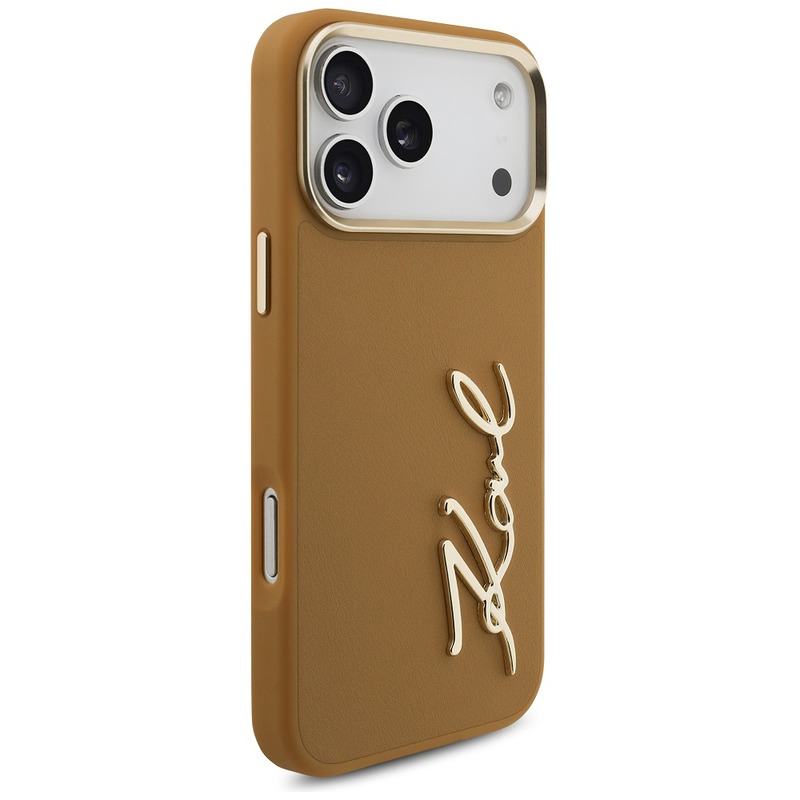 Karl Lagerfeld case PU leather case with Karl script logo and metal camera buttons for iPhone 17 Pro Max brown - Billede 4