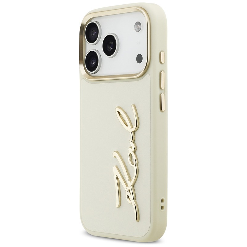 Karl Lagerfeld case PU leather case with Karl script logo and metal camera buttons for iPhone 17 Pro beige - Billede 2
