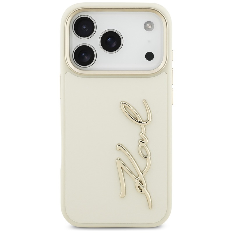 Karl Lagerfeld case PU leather case with Karl script logo and metal camera buttons for iPhone 17 Pro beige - Billede 3