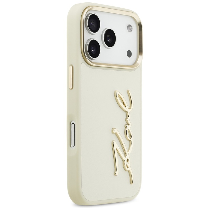 Karl Lagerfeld case PU leather case with Karl script logo and metal camera buttons for iPhone 17 Pro beige - Billede 4