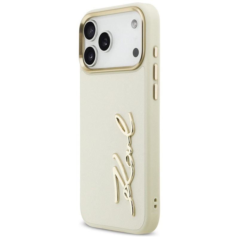 Karl Lagerfeld case PU leather case with Karl script logo and metal camera buttons for iPhone 17 Pro Max beige - Billede 2