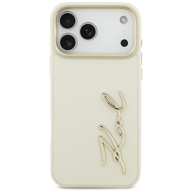 Karl Lagerfeld case PU leather case with Karl script logo and metal camera buttons for iPhone 17 Pro Max beige - Billede 3