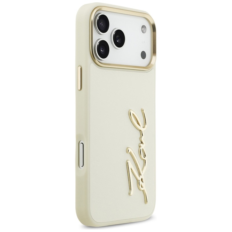 Karl Lagerfeld case PU leather case with Karl script logo and metal camera buttons for iPhone 17 Pro Max beige - Billede 4