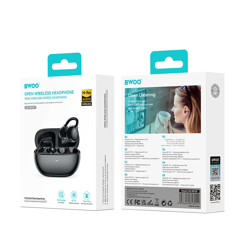 BWOO Bluetooth earphones BW39 TWS for running black - Billede 2