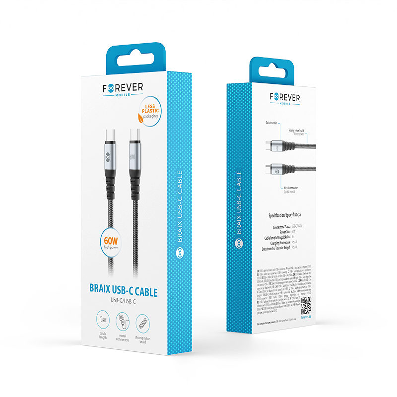 Forever Braix cable USB-C - USB-C 1,0 m 60W black - Billede 2
