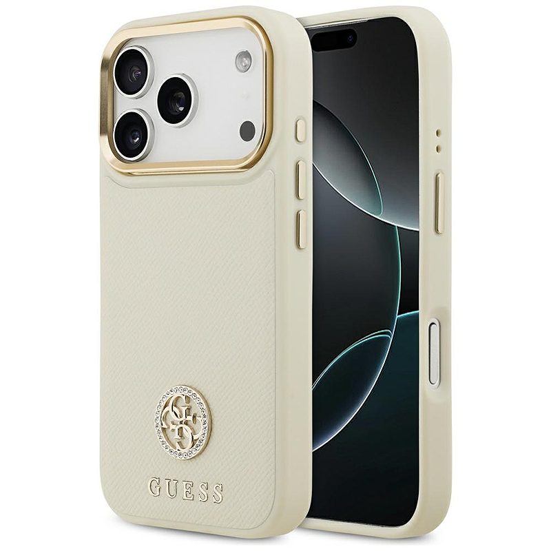 Guess Grained Strass Logo MagSafe case for iPhone 17 Pro beige