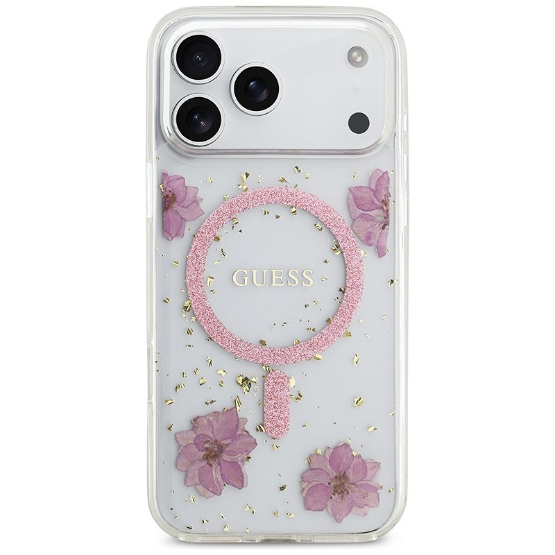 Guess Resin Flowers Glitter MagSafe case for iPhone 17 Pro Max pink - Billede 3