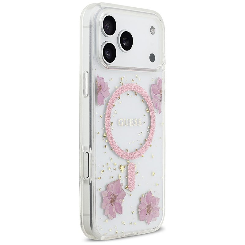 Guess Resin Flowers Glitter MagSafe case for iPhone 17 Pro Max pink - Billede 4