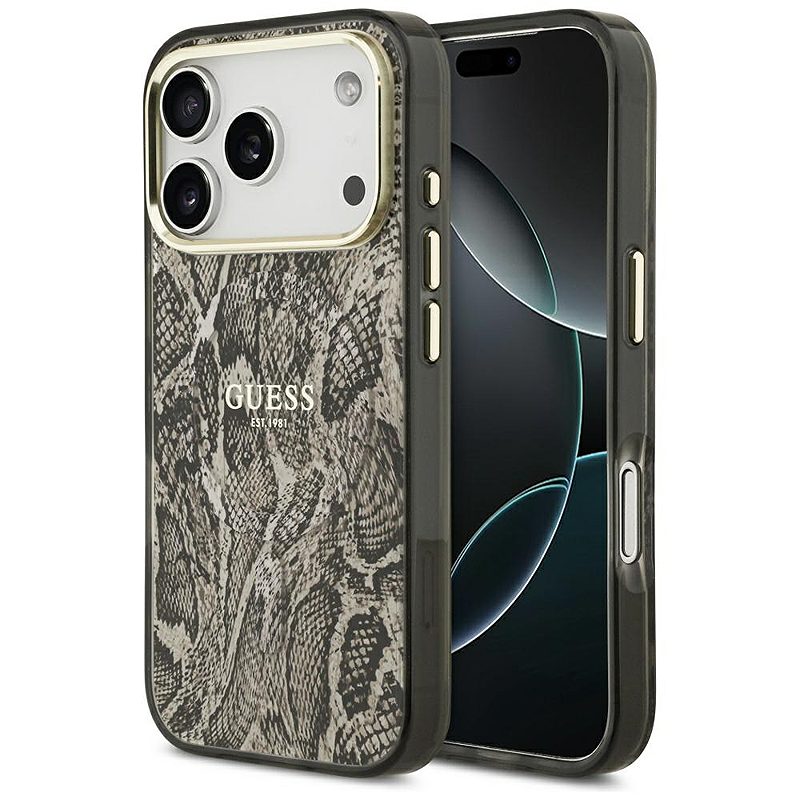Guess Python Pattern MagSafe case for iPhone 17 Pro brown