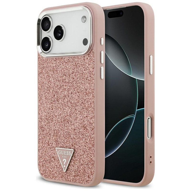 Guess Glitter Triangle Logo MagSafe case for iPhone 17 Pro Max pink