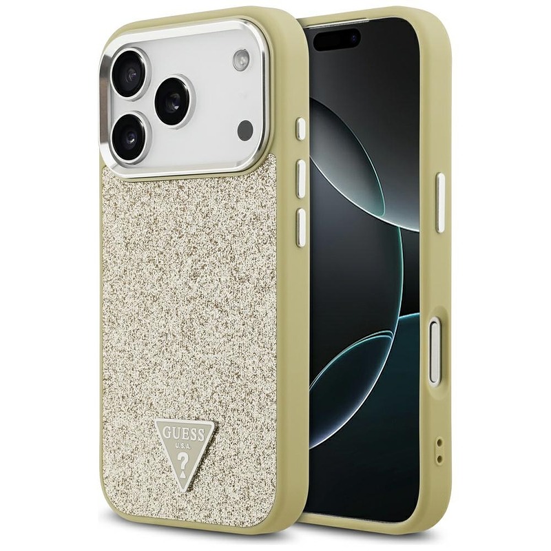 Guess Glitter Triangle Logo MagSafe case for iPhone 17 Pro gold