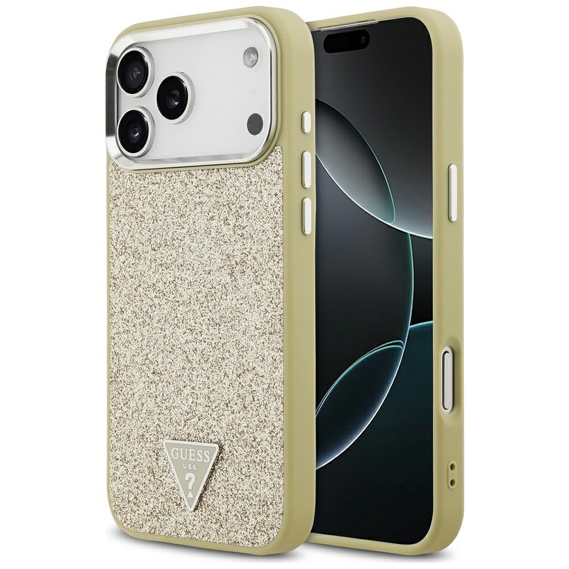 Guess Glitter Triangle Logo MagSafe case for iPhone 17 Pro Max gold