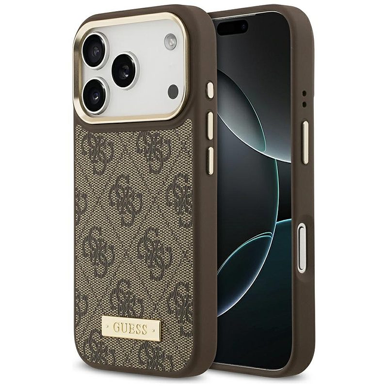 Guess 4G Logo Plate MagSafe case for iPhone 17 Pro brown