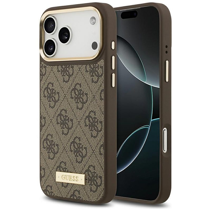 Guess 4G Logo Plate MagSafe case for iPhone 17 Pro Max brown