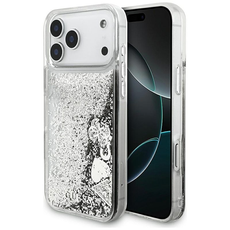 Guess Liq. Glitter Charms case for iPhone 17 Pro Max silver
