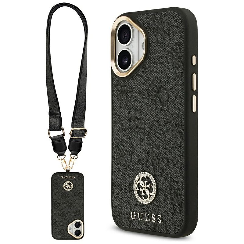 Guess 4G Strass Logo & Big Strap Metal Buttons MagSafe case for iPhone 17 black