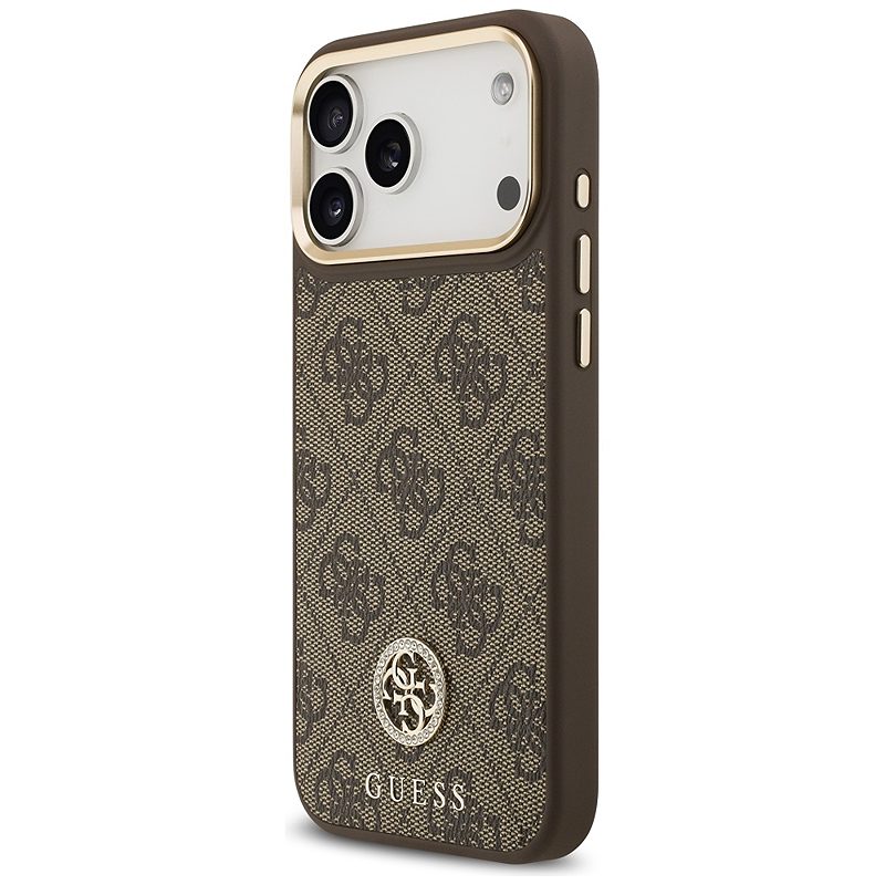 Guess 4G Strass Logo & Big Strap Metal Buttons MagSafe case for iPhone 17 Pro Max brown - Billede 2