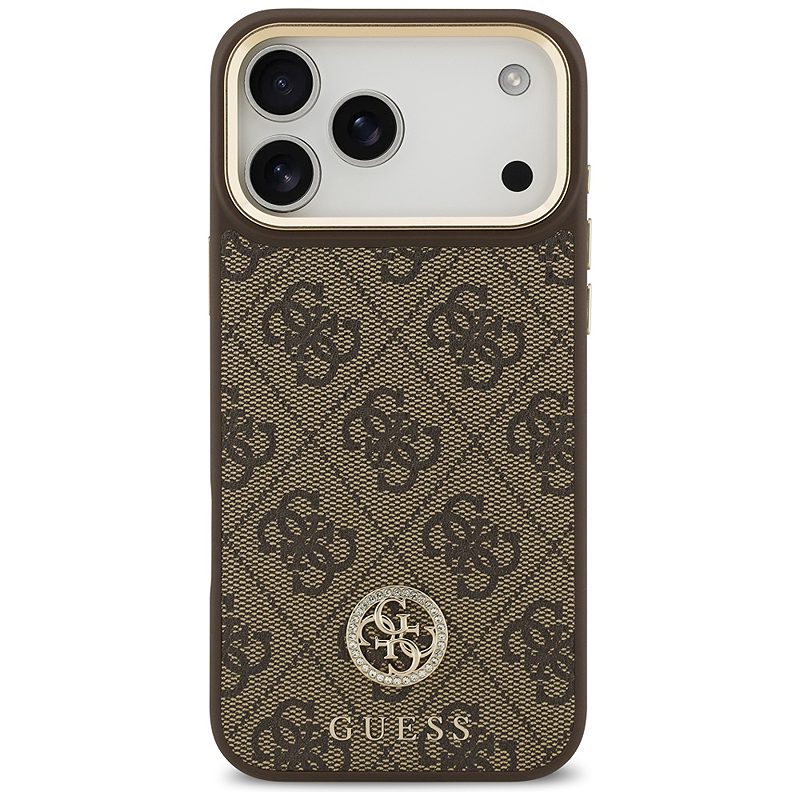 Guess 4G Strass Logo & Big Strap Metal Buttons MagSafe case for iPhone 17 Pro Max brown - Billede 3