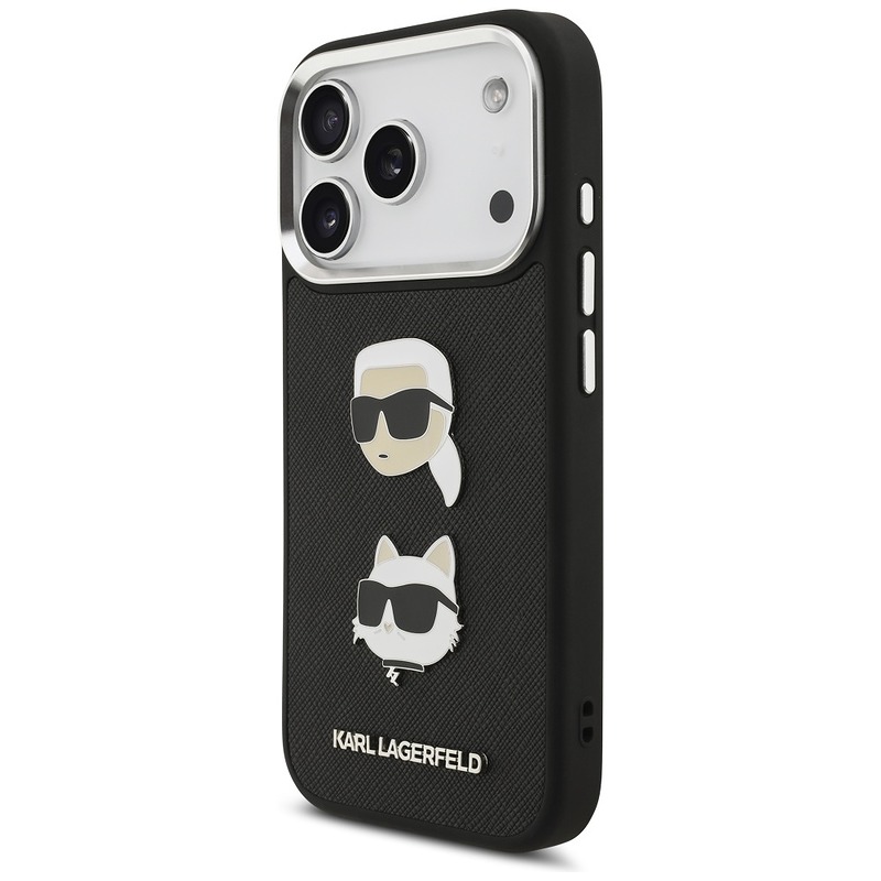 Karl Lagerfeld FW Grained Karl & Choupette Heads Pins & Logo case for iPhone 17 Pro black - Billede 2