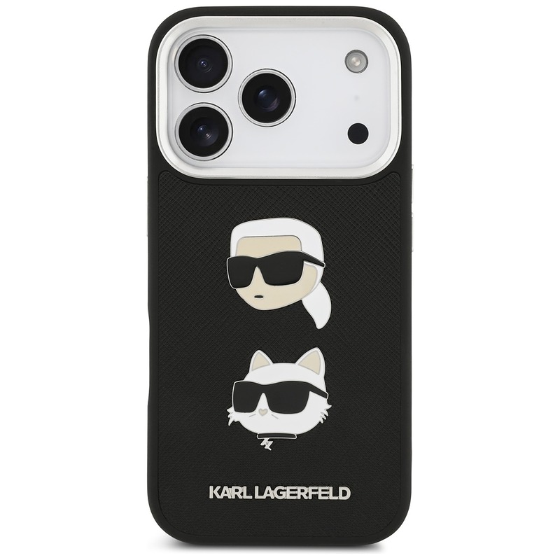 Karl Lagerfeld FW Grained Karl & Choupette Heads Pins & Logo case for iPhone 17 Pro black - Billede 3