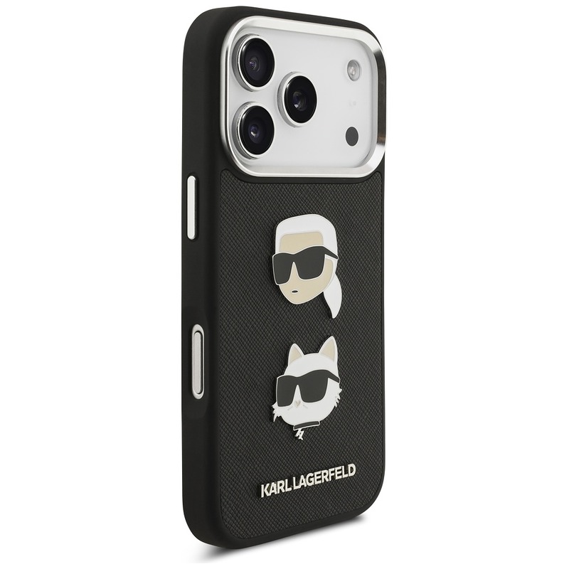 Karl Lagerfeld FW Grained Karl & Choupette Heads Pins & Logo case for iPhone 17 Pro black - Billede 4