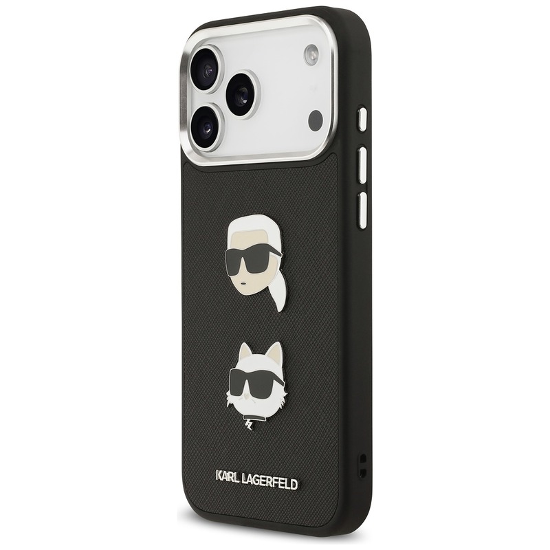 Karl Lagerfeld FW Grained Karl & Choupette Heads Pins & Logo case for iPhone 17 Pro Max black - Billede 2